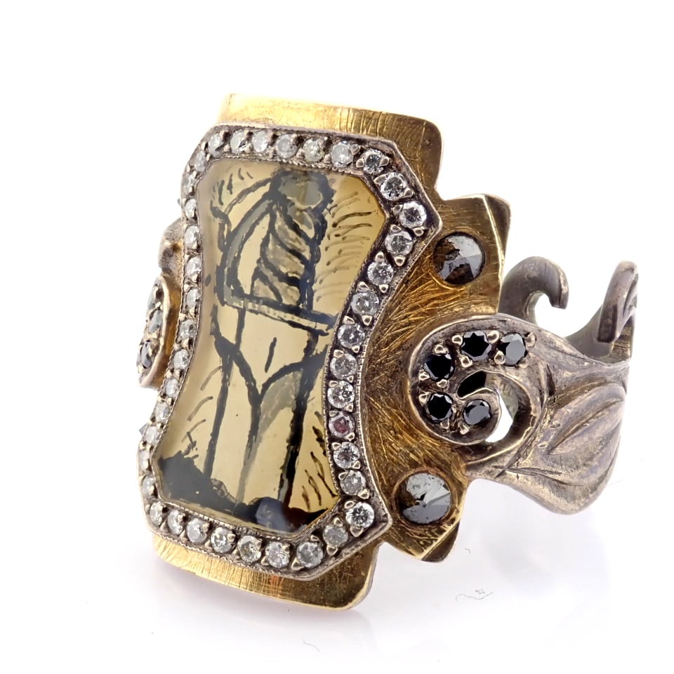 Natural Diamond 24K Yellow Gold Ring - 8