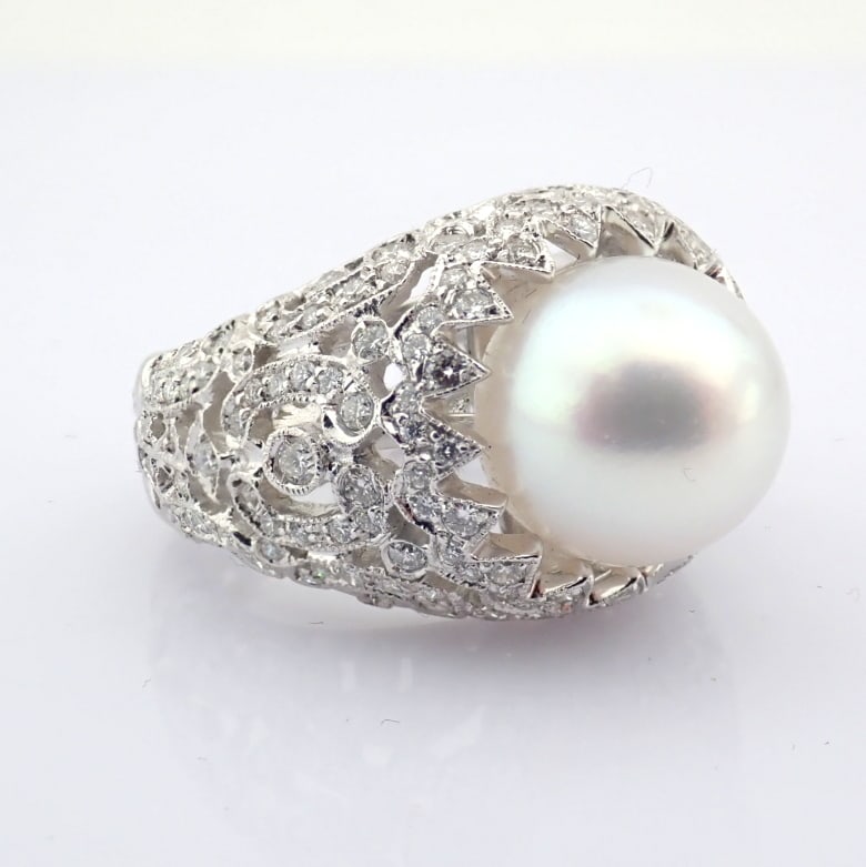 Natural Diamond 18K White Gold Ring - 6