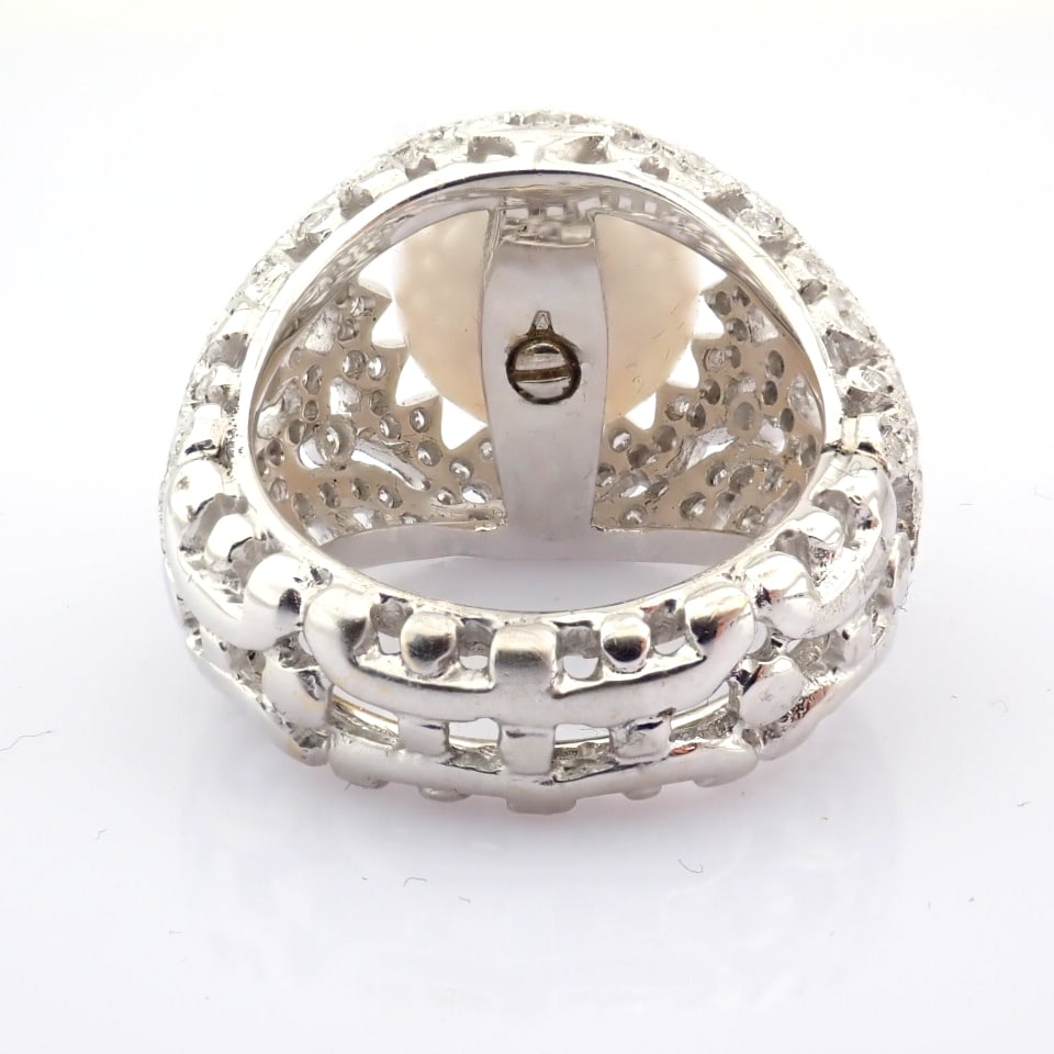 Natural Diamond 18K White Gold Ring - 7