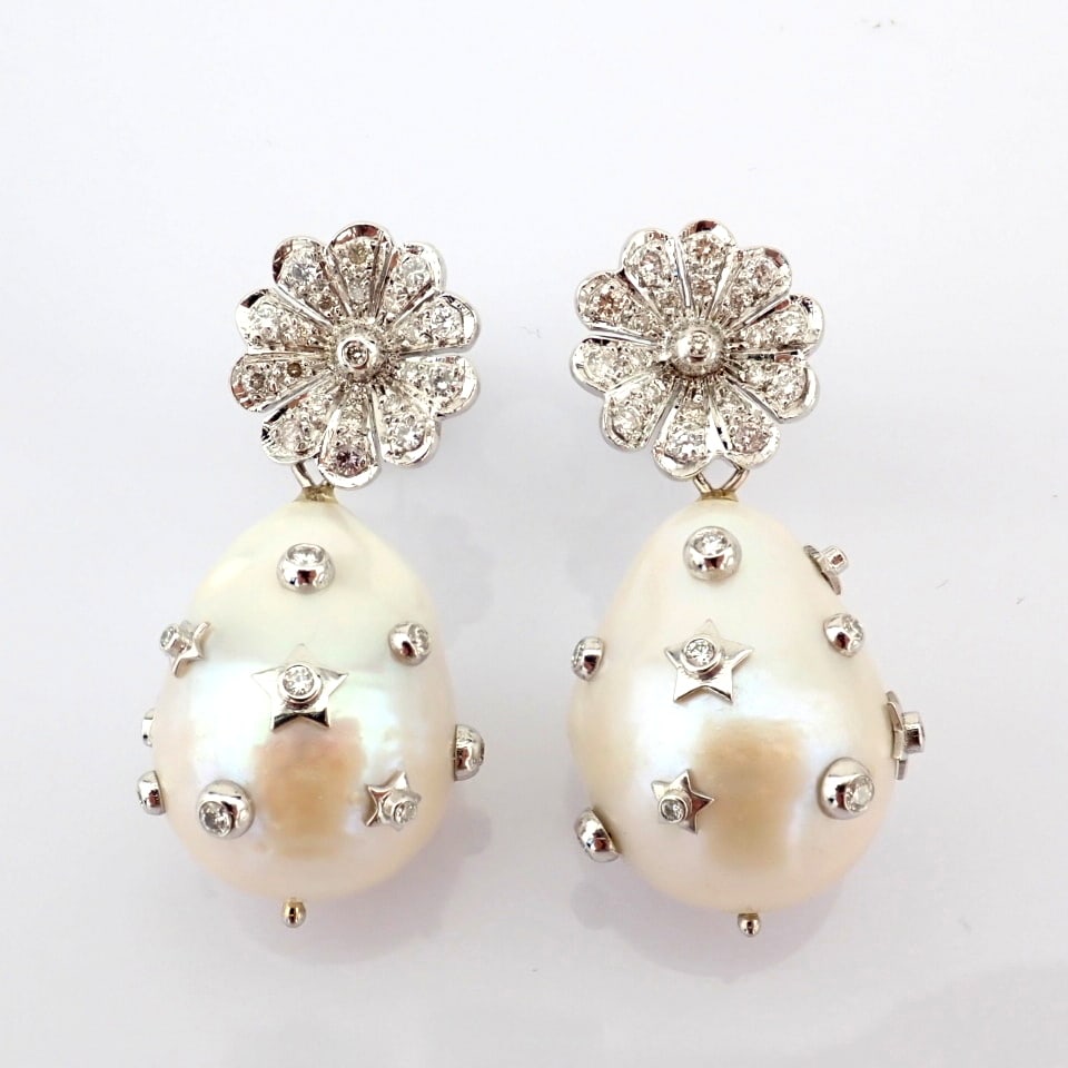 Natural Diamond 14K White Gold Earring - 4