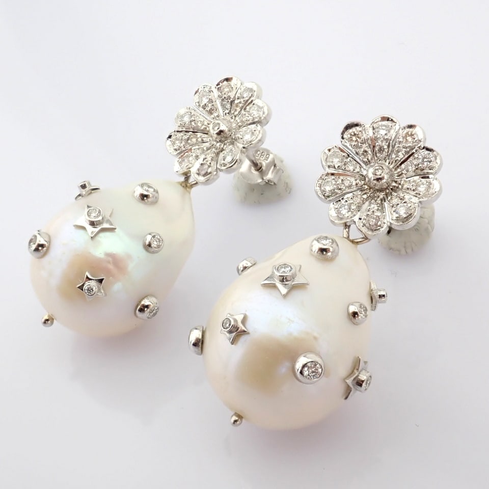 Natural Diamond 14K White Gold Earring - 5