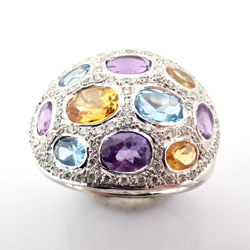 Natural Diamond 18K White Gold Ring - 10