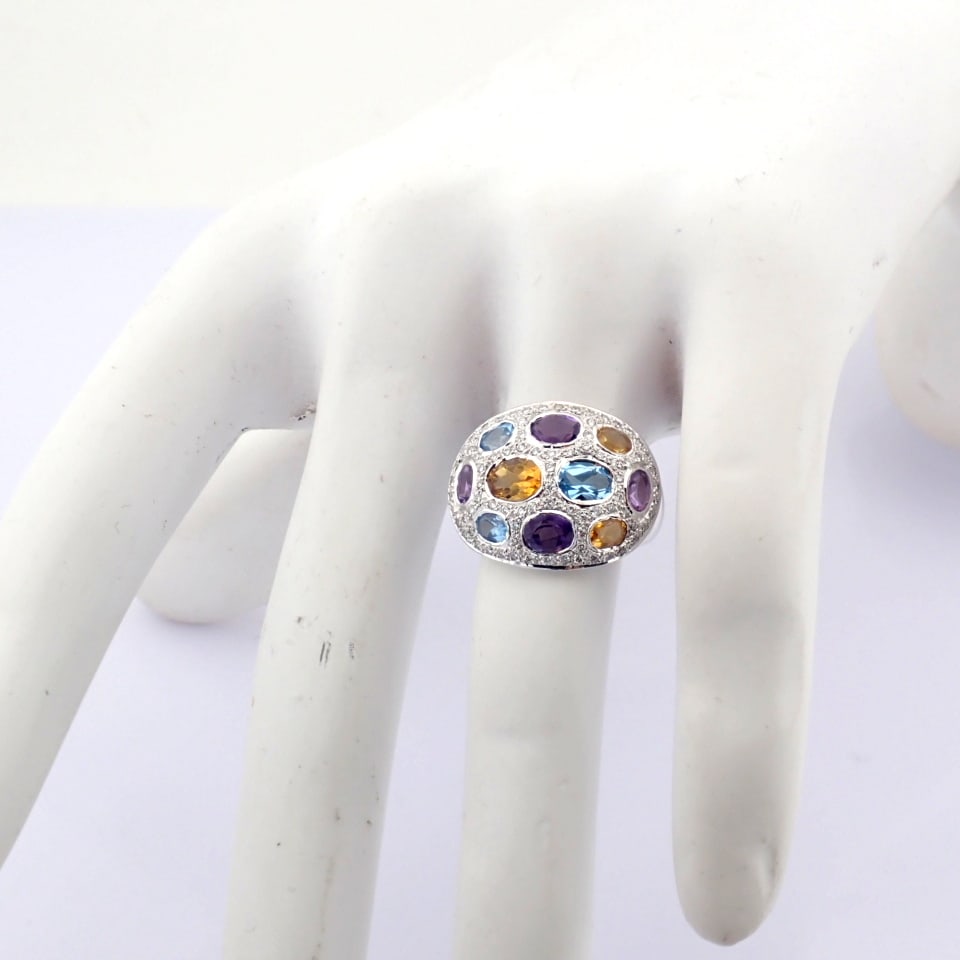 Natural Diamond 18K White Gold Ring - 6