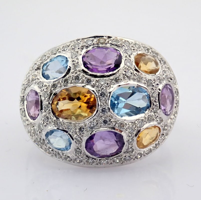 Natural Diamond 18K White Gold Ring - 7
