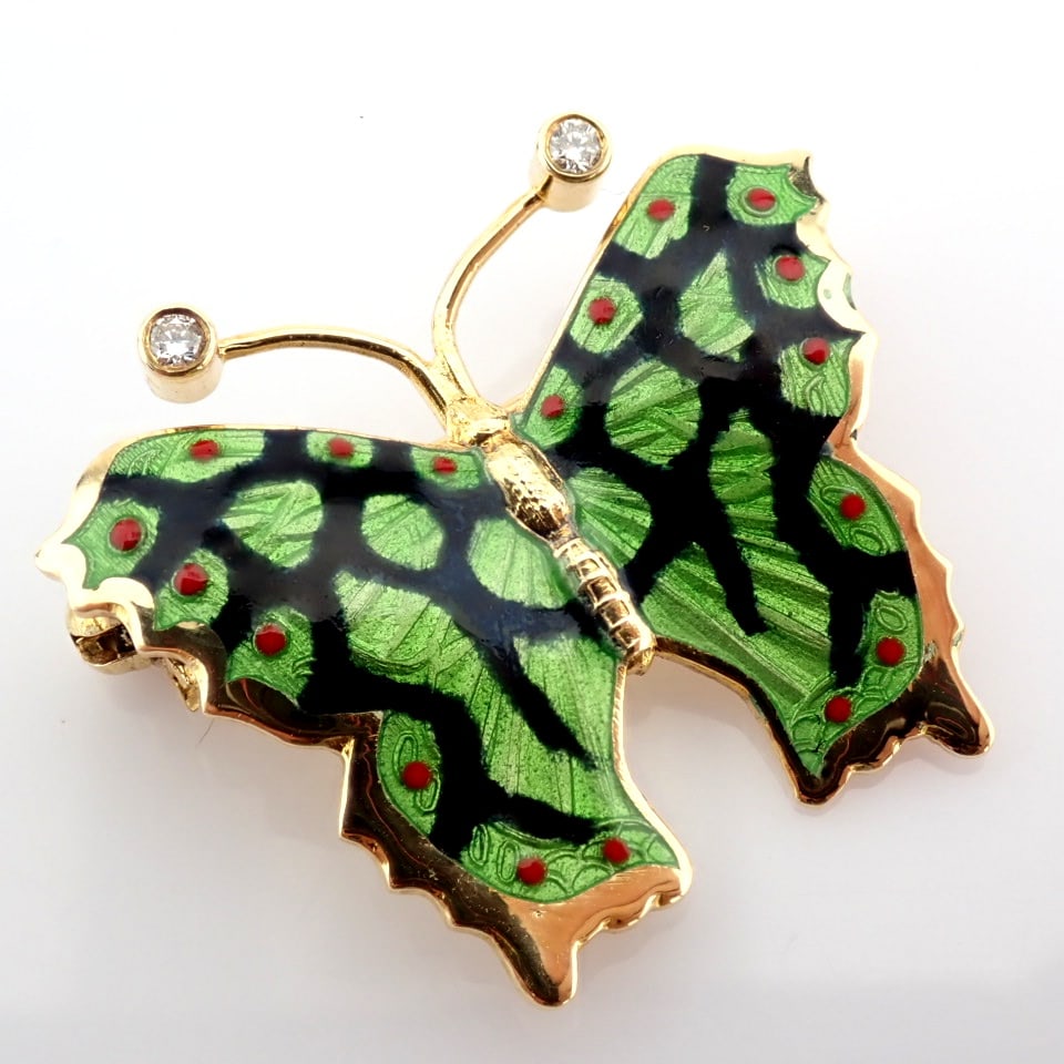 Natural Diamond 14K Yellow Gold Brooch: Title: Natural Diamond 14K Yellow Gold Brooch Description: 14K enamel butterfly brooch detailed with brilliant diamonds -------------------------------------------------- • METALS AND WEIGHTS