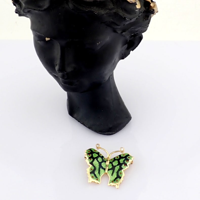 Natural Diamond 14K Yellow Gold Brooch - 2