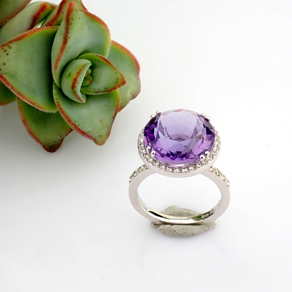 Natural Diamond 18K White Gold Ring - 3