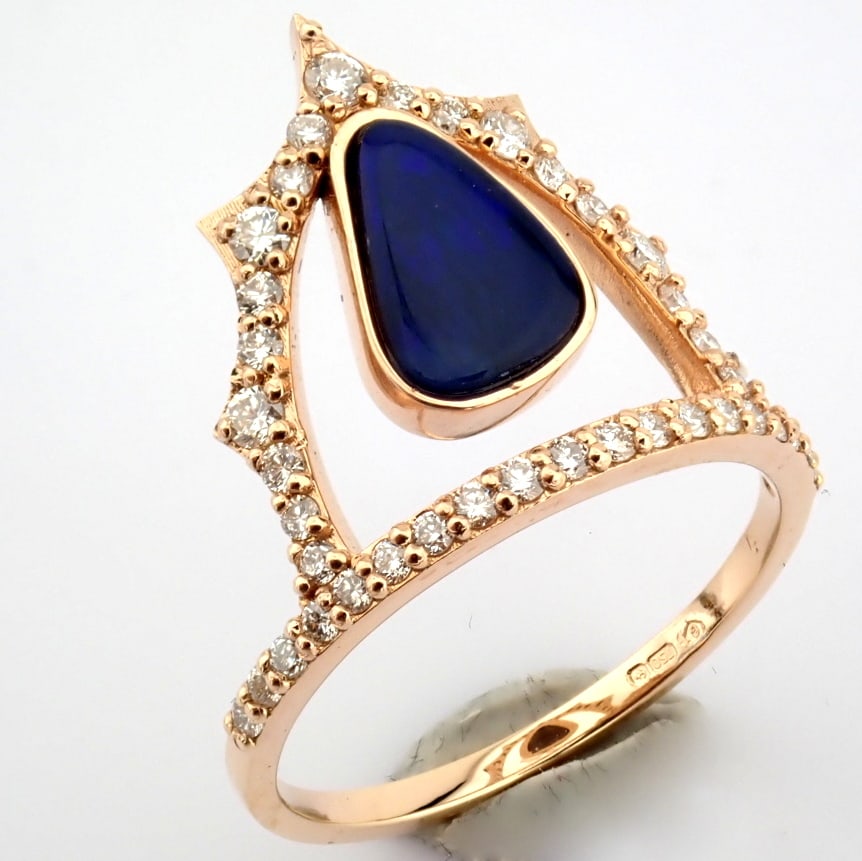 Natural Diamond 18K Rose/Pink Gold Ring: Title: Natural Diamond 18K Rose/Pink Gold Ring Description: 18K Rose gold ring , detailed with doublet opal and brilliant diamonds. -------------------------------------------------- • METALS