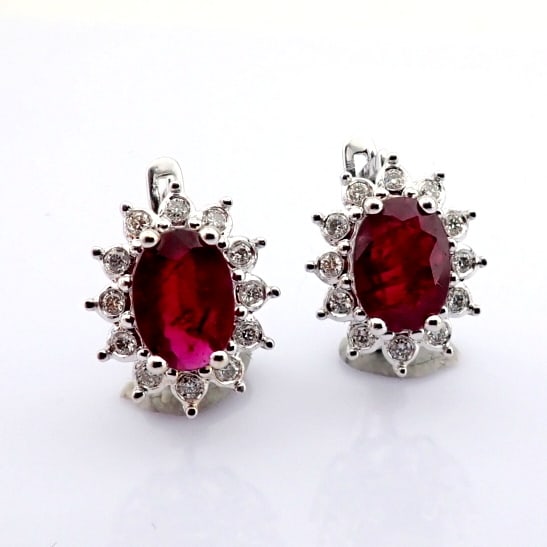 Natural Diamond 18K White Gold Earring: Title: Natural Diamond 18K White Gold Earring Description: 18K White gold cluster earrings detailed with ruby and brilliant diamonds -------------------------------------------------- •