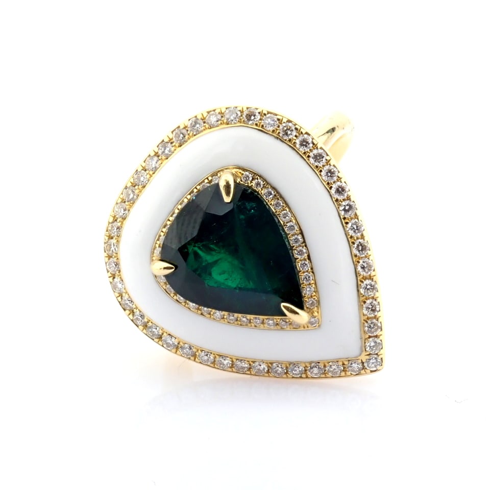 Natural Diamond 18K Yellow Gold Ring - 7