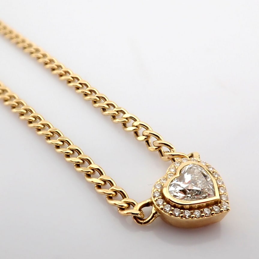 Heart Cut Lab-Grown Diamond Necklace - 1.76 Total Carat (IGI Certified): Title: Heart Cut Lab-Grown Diamond Necklace - 1.76 Total Carat (IGI Certified) Description: -------------------------------------------------- METALS AND WEIGHTS : -14K Yellow Gold 16.07 gr