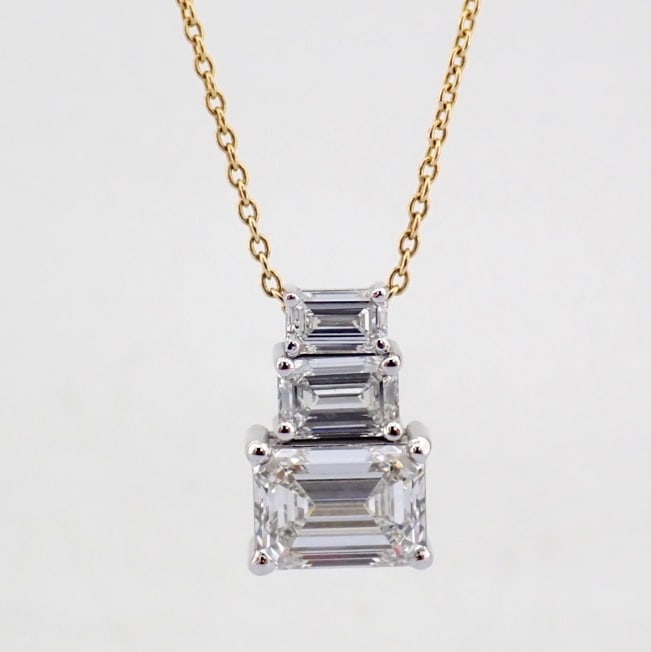 Emerald Cut Lab-Grown Diamond Necklace - 3.06 Total Carat (IGI Certified) - 2