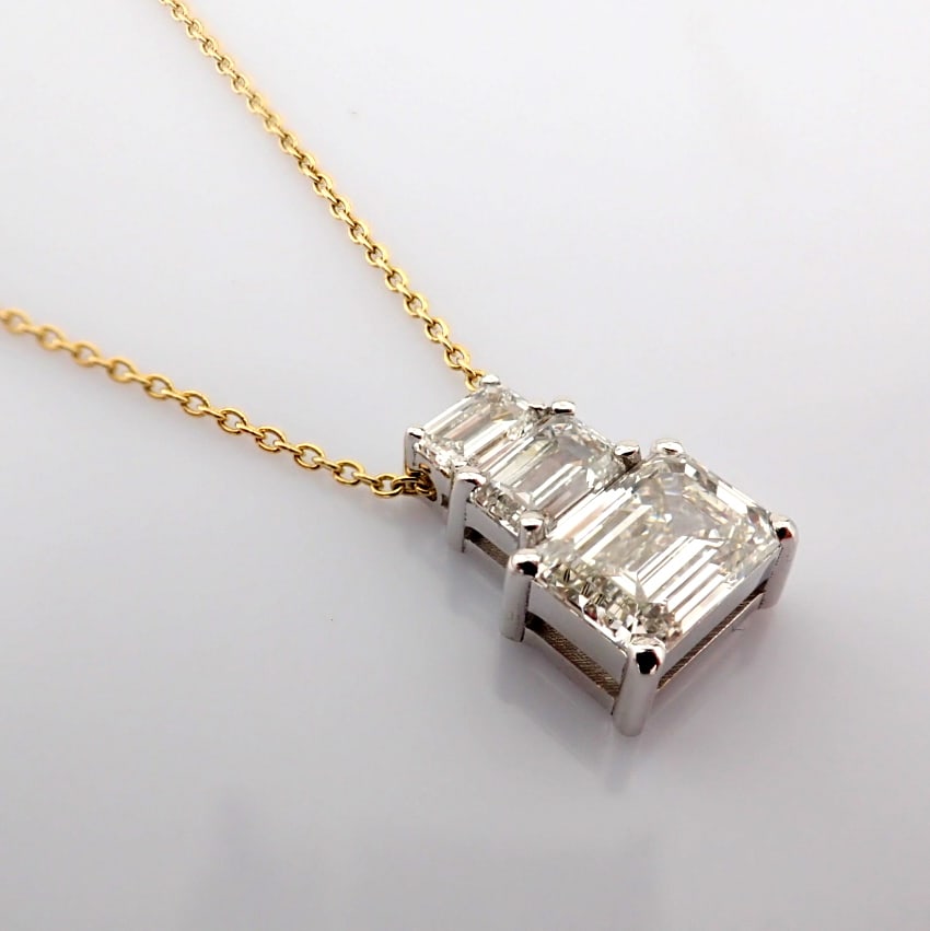 Emerald Cut Lab-Grown Diamond Necklace - 3.06 Total Carat (IGI Certified) - 5
