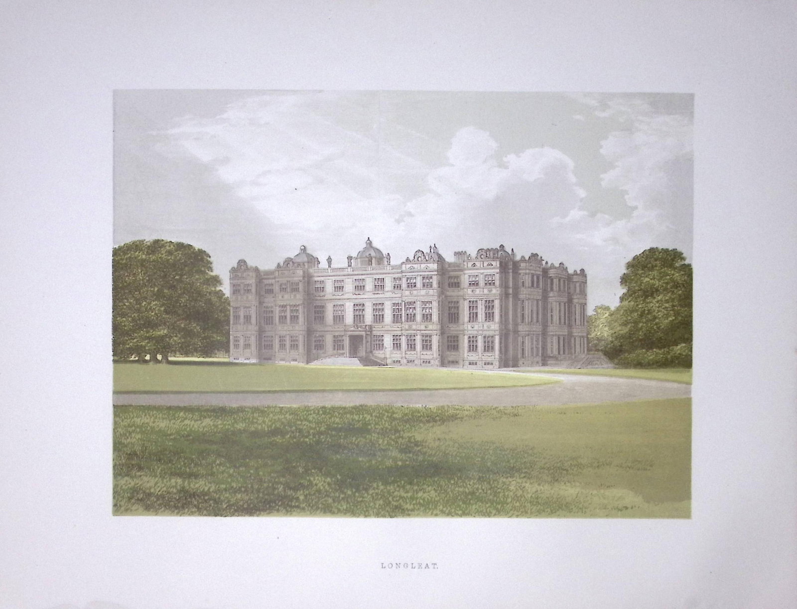Longleat Wiltshire 160 Years-Old Gilt-Edge Coloured Antique Book Plate-13: Title: Longleat Wiltshire 160 Years-Old Gilt-Edge Coloured Antique Book Plate-13 Description: This Stunning Gilt-Edged Colour Plate illustrated by Alexander Francis Lydon and Coloured By. Benjamin