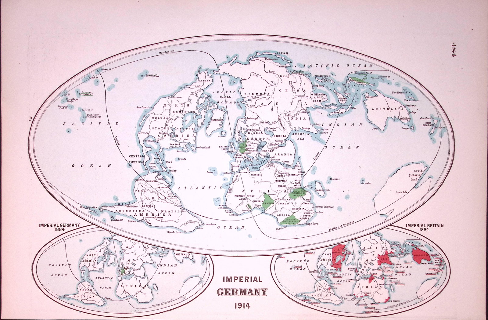 WW1 Imperial Germany Around The World Antique 1922 Coloured Map-484: Title: WW1 Imperial Germany Around The World Antique 1922 Coloured Map-484 Description: Removed from an Antique 1922 Harmsworth New Atlas WW1 Supplement. This Single Sheet Measures Approximatel