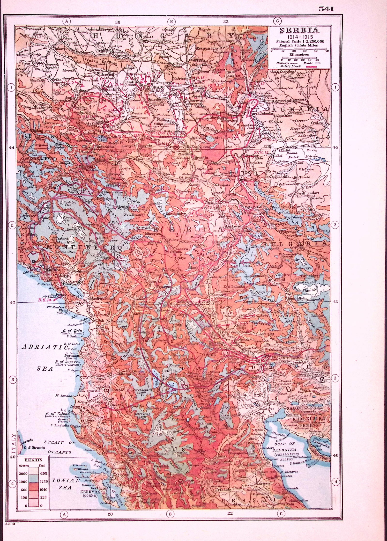 WW1 Serbia 1914-1915 Antique 1922 Coloured Map-541 (1 of 3)