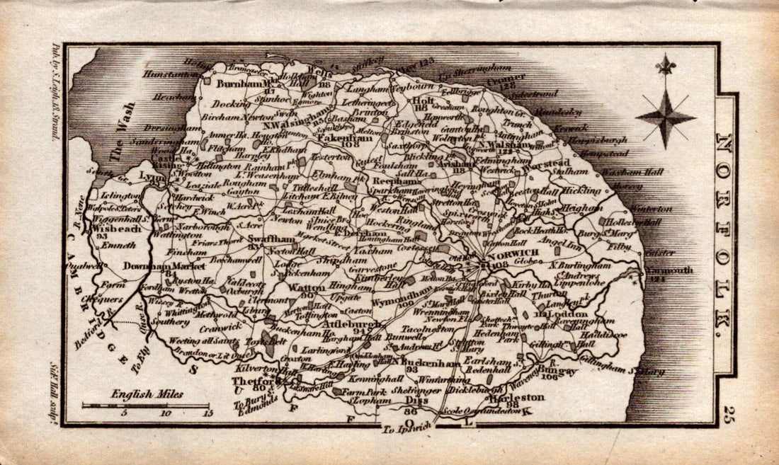 Norfolk Antique Copper Engraved George IV Map by Sidney Hall. (1 of 2)