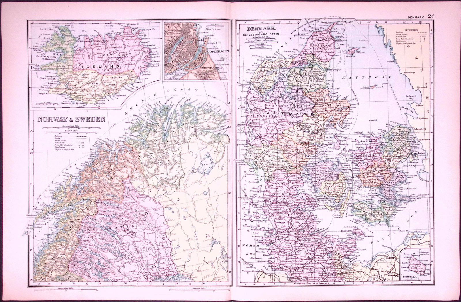 Denmark & Iceland 120-Year-Old Large Antique Map by G.W. Bacon-24 (1 of 2)