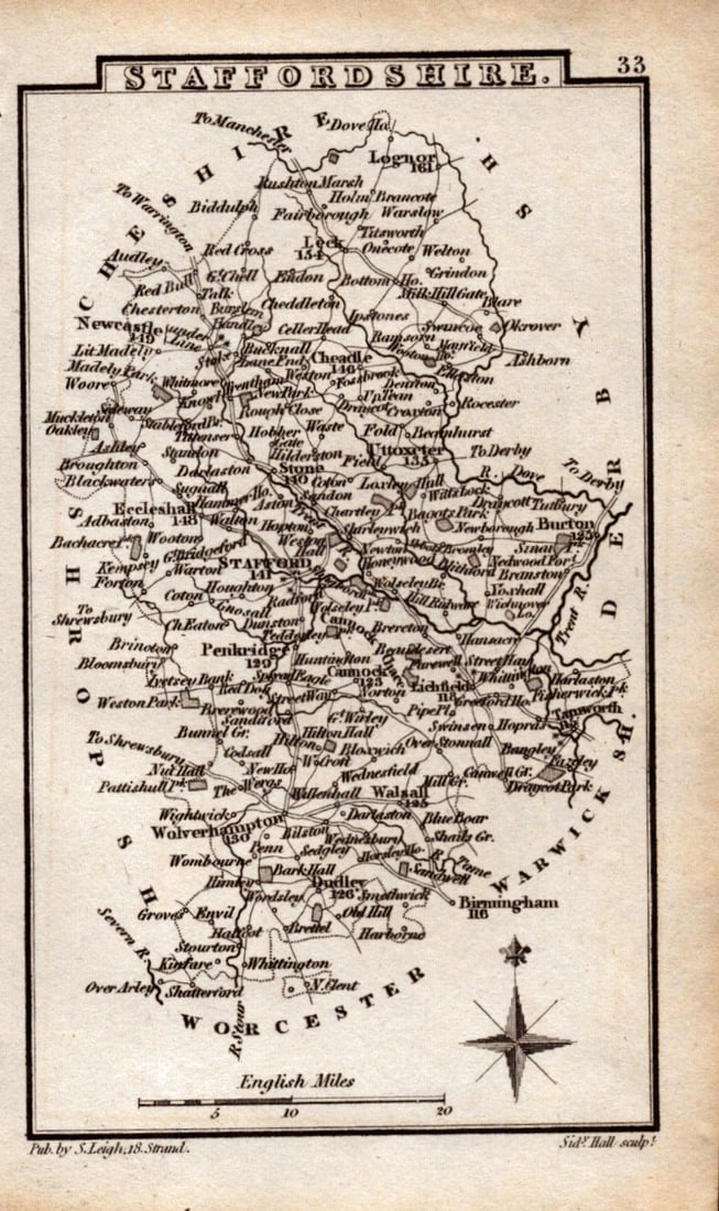 Staffordshire Antique Copper Engraved George IV Map by Sidney Hall. (1 of 2)