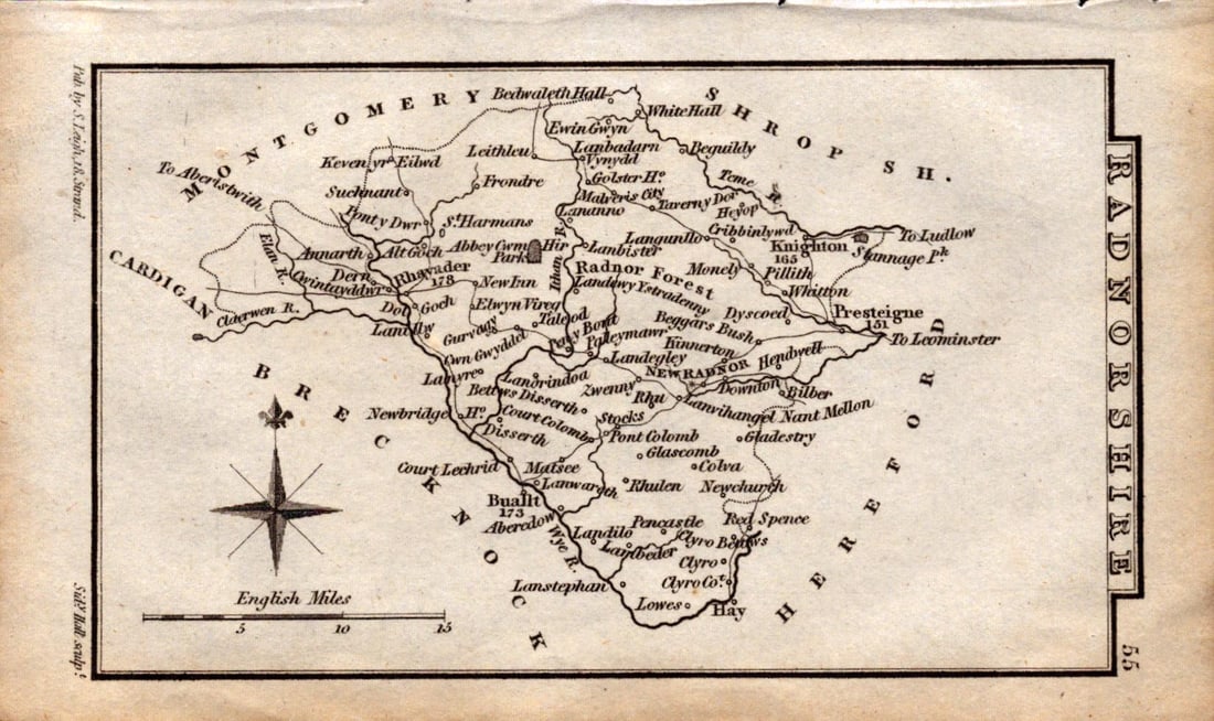Wales Radnorshire Antique Copper Engraved George IV Map by Sidney Hall. (1 of 2)