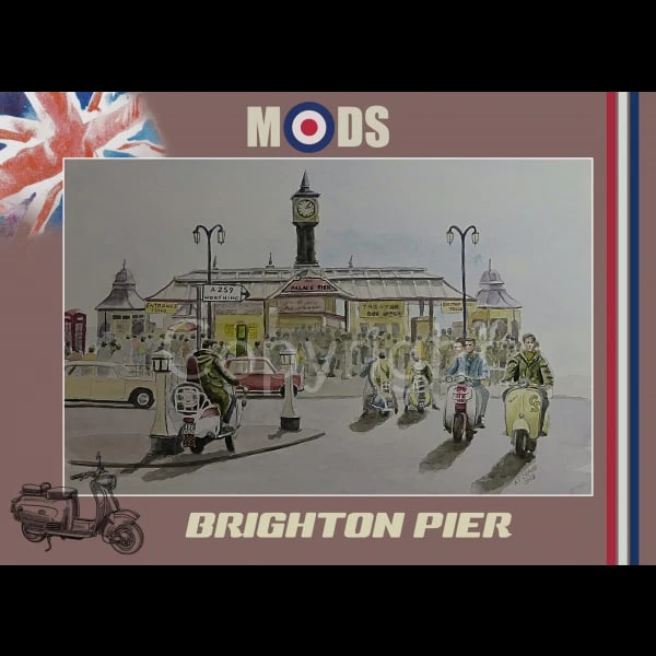 Mods Gathering Brighton Pier Nostalgic Scene Metal Wall Art (1 of 1)