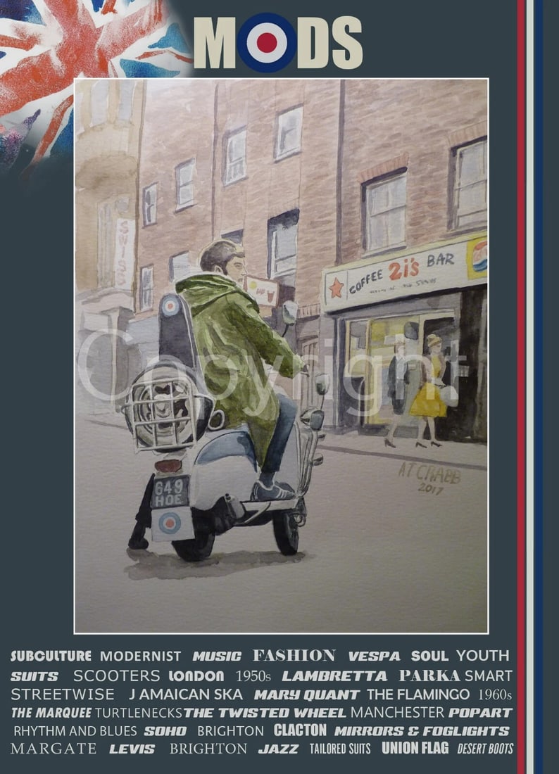 Mod Outside 2i's Soho London Coffee Bar Nostalgic Scene 1960's Metal Wall Art: Title: Mod Outside 2i's Soho London Coffee Bar Nostalgic Scene 1960's Metal Wall Art Description: ★ Approx Size 12” x 8” (Inches) 300 x 200 (mm). ★ Our Metal Art Design Comes