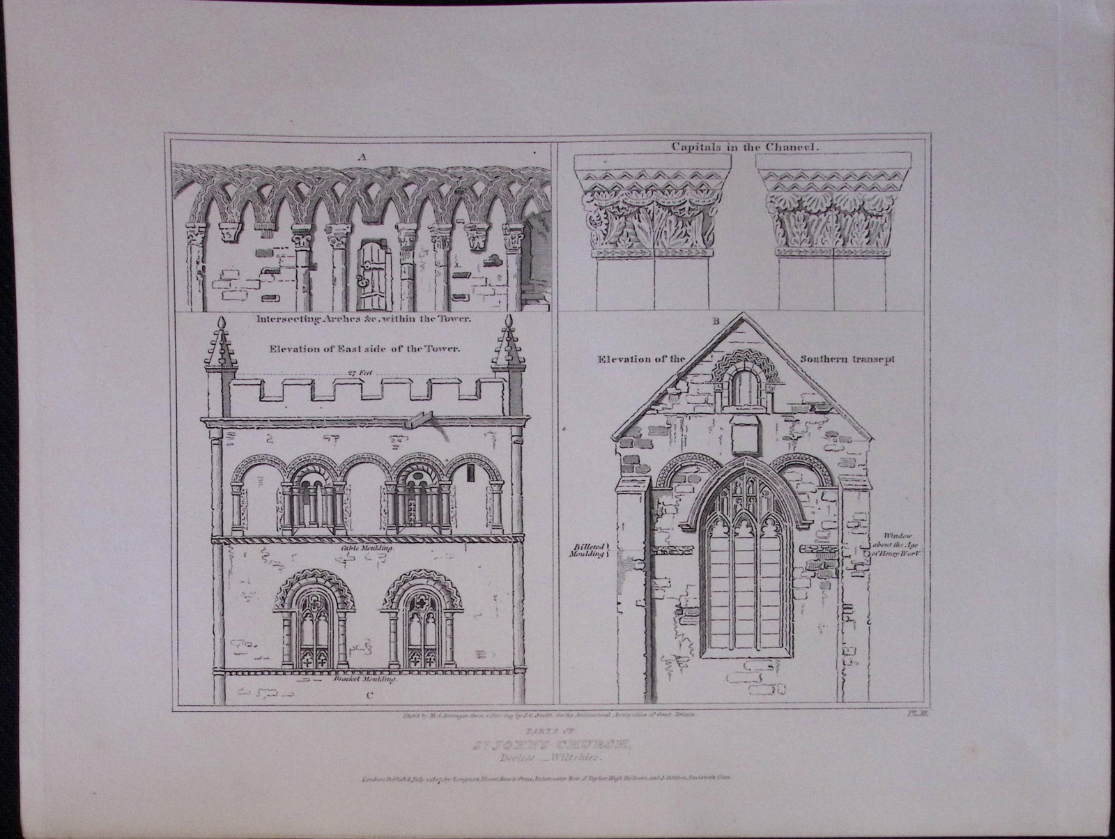 St Johns Church Wiltshire 190 Years-Old John Britton Antique Steel Engraving-198 (1 of 1)