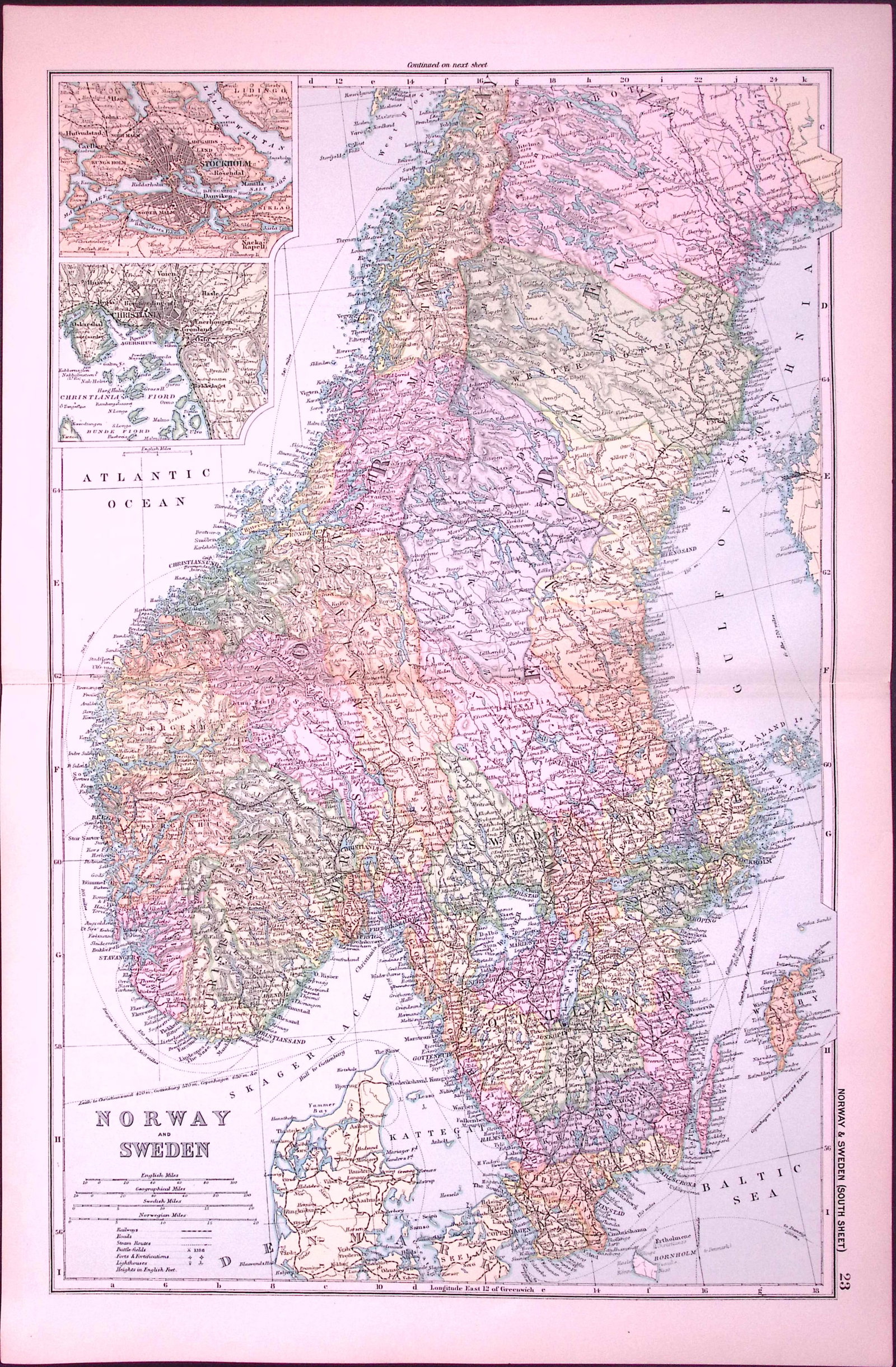Norway & Sweden 120-Year-Old Large Antique Map by G.W. Bacon-23 (1 of 2)