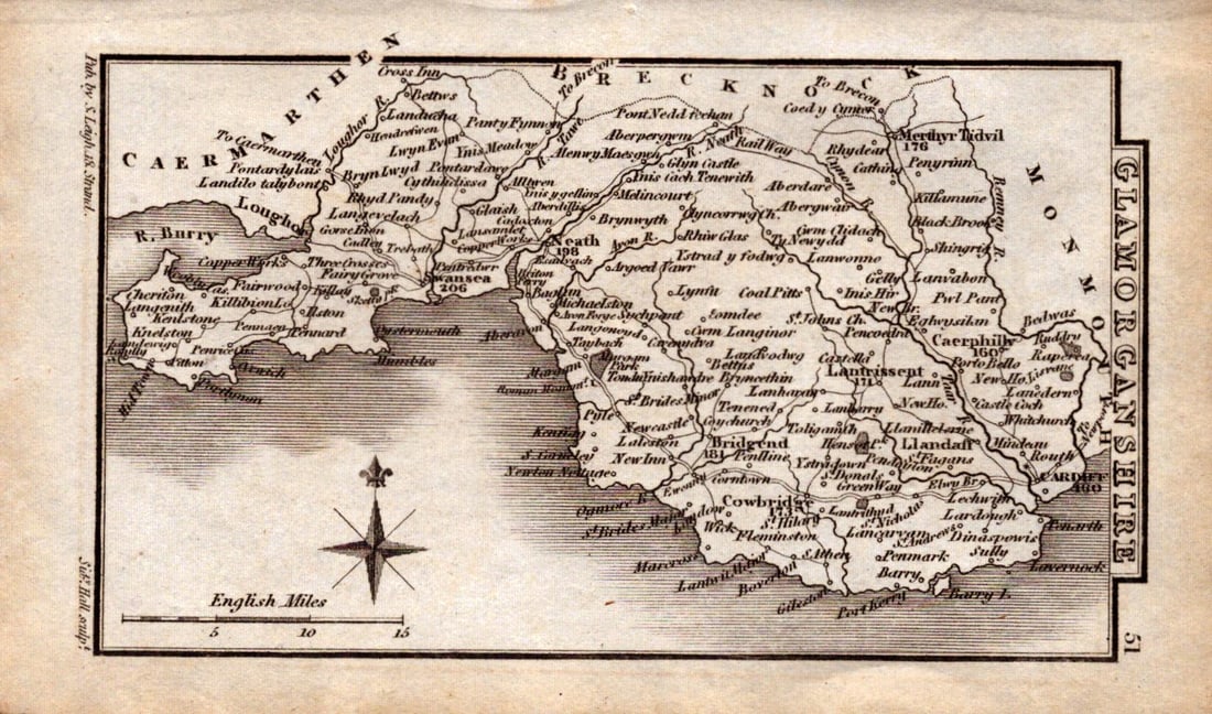 Wales Glamorganshire Antique Copper Engraved George IV Map by Sidney Hall. (1 of 2)