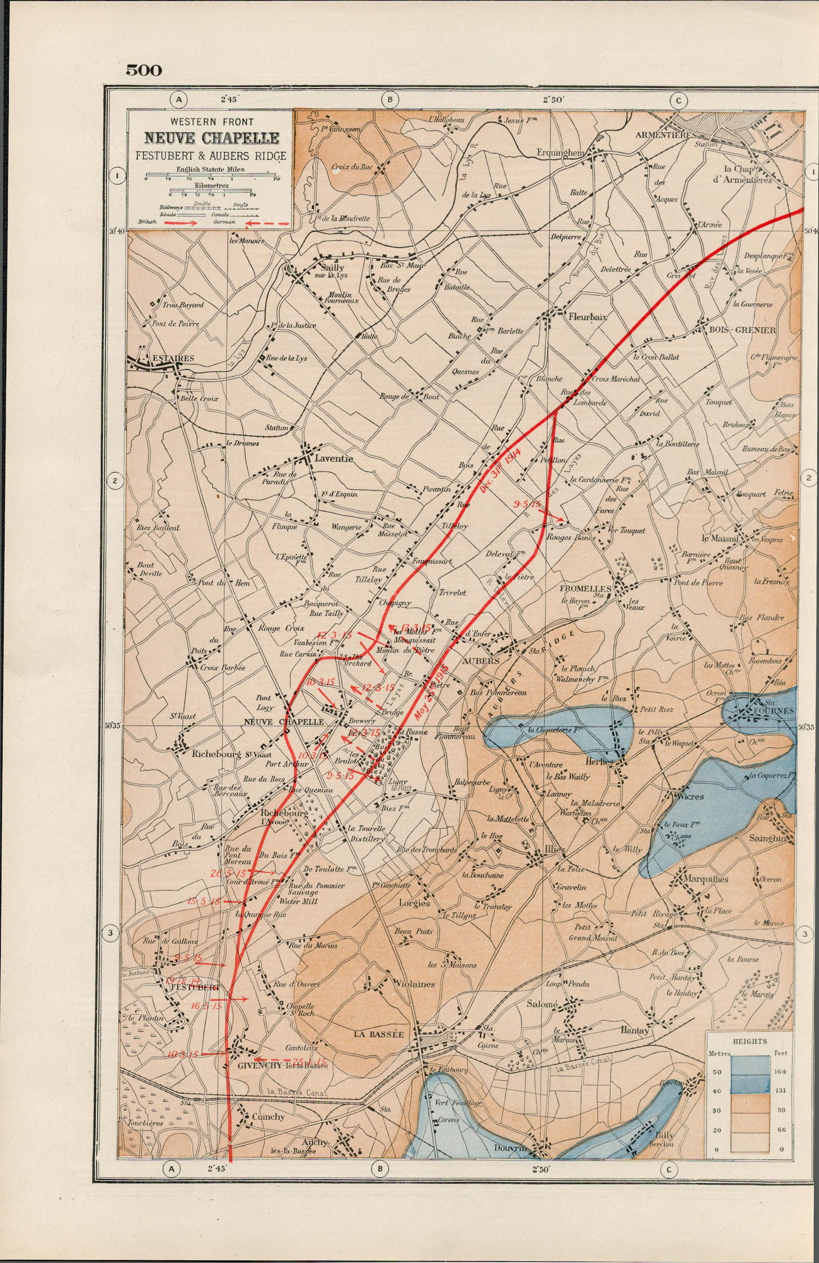 WW1 The Western Front Neuve Chapelle Coloured 1922 Antique Map-499: Title: WW1 The Western Front Neuve Chapelle Coloured 1922 Antique Map-499 Description: This Antique Print Was Removed from an Antique 1922 Harmsworth New Atlas WW1 Supplement. This Single Sheet