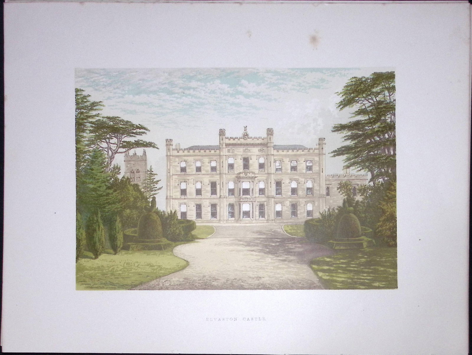 Elvaston Castle Derbyshire 160 Years-Old Gilt-Edge Antique Book Plate-32: Title: Elvaston Castle Derbyshire 160 Years-Old Gilt-Edge Antique Book Plate-32 Description: This Stunning Gilt-Edged Colour Plate illustrated by Alexander Francis Lydon and Coloured By. Benjamin