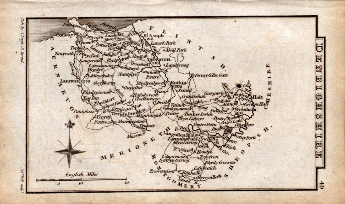 Wales Denbighshire Antique Copper Engraved George IV Map by Sidney Hall. (1 of 2)
