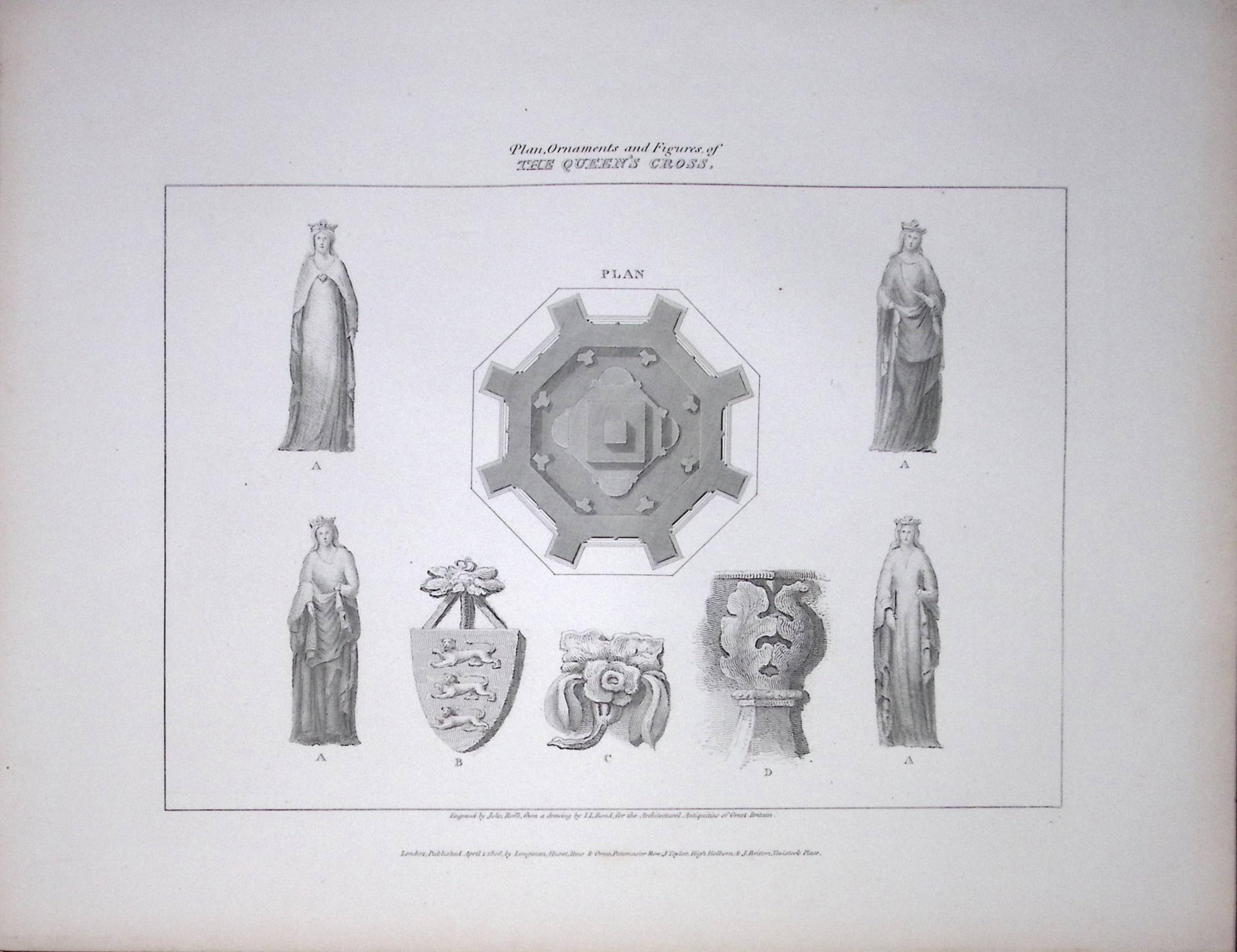 Queens Cross Northampton 190 Years-Old Rare John Britton Antique Steel Engraving-40 (1 of 2)