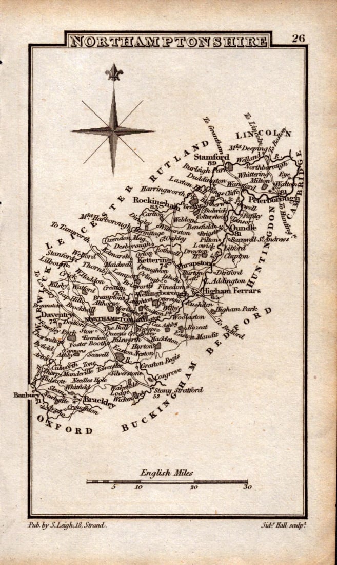 Northamptonshire Antique Copper Engraved George IV Map by Sidney Hall. (1 of 2)