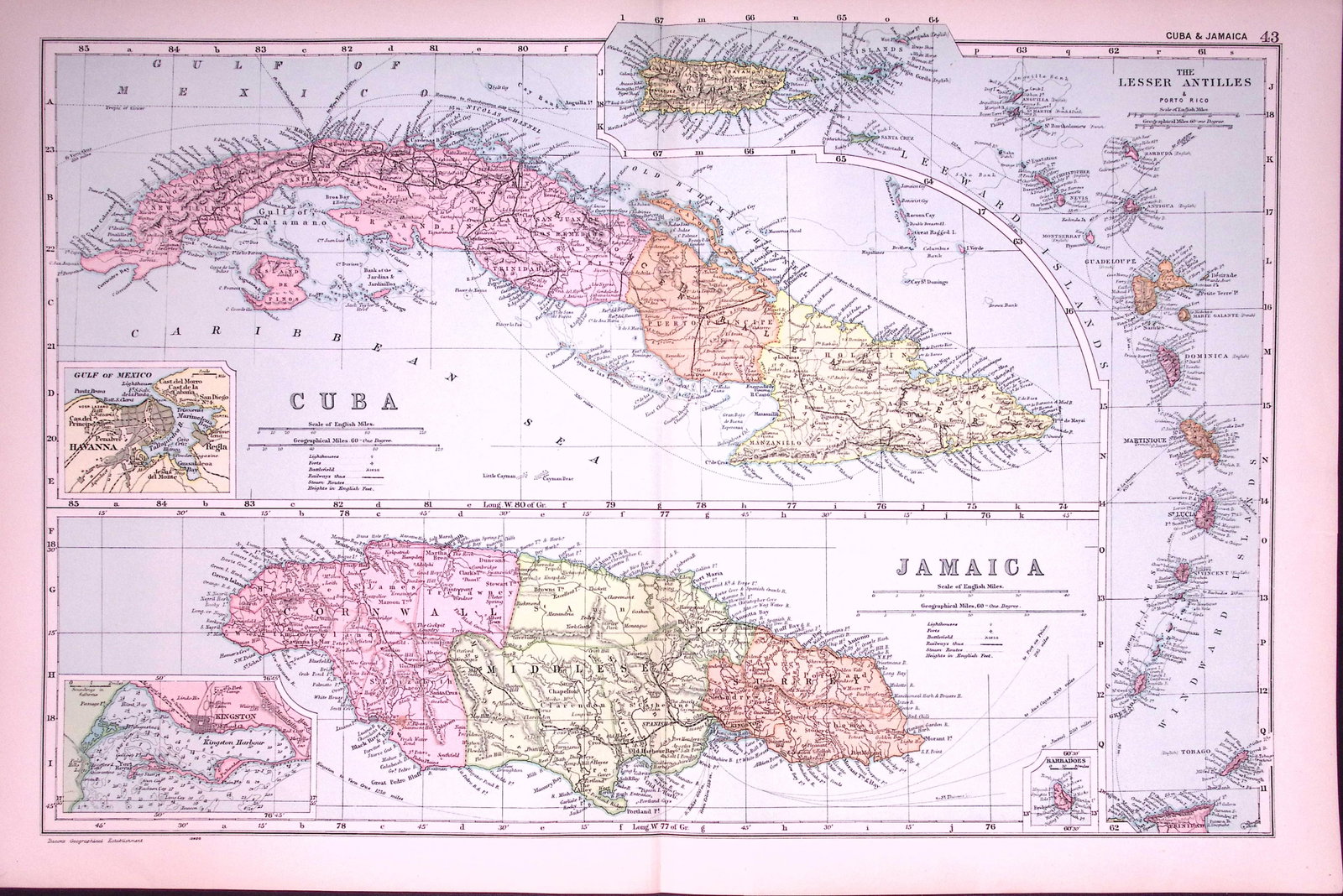 Cuba & Jamaica 120-Year-Old Large Antique Map by G.W. Bacon-43 (1 of 2)