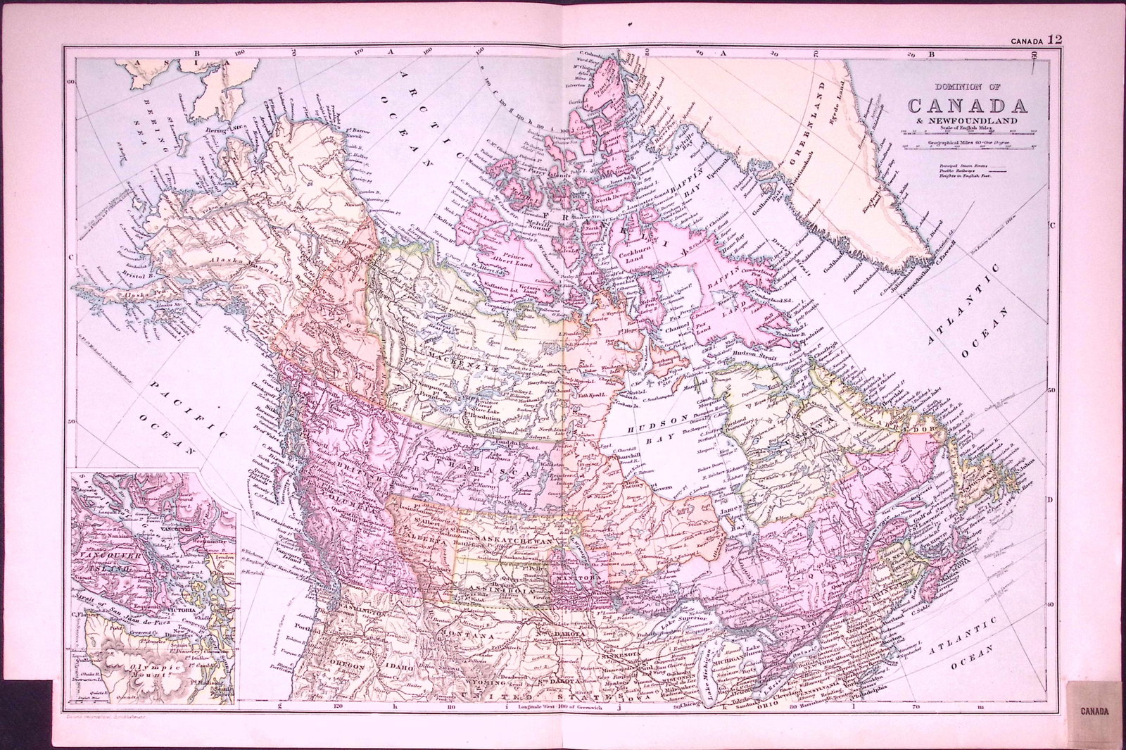 Canada & Newfoundland 120-Year-Old Large Coloured Antique Map by G.W. Bacon-12: Title: Canada & Newfoundland 120-Year-Old Large Coloured Antique Map by G.W. Bacon-12 Description: Canada & Newfoundland 120-Year-Old Large Coloured Antique Map by G.W. Bacon-12 This An