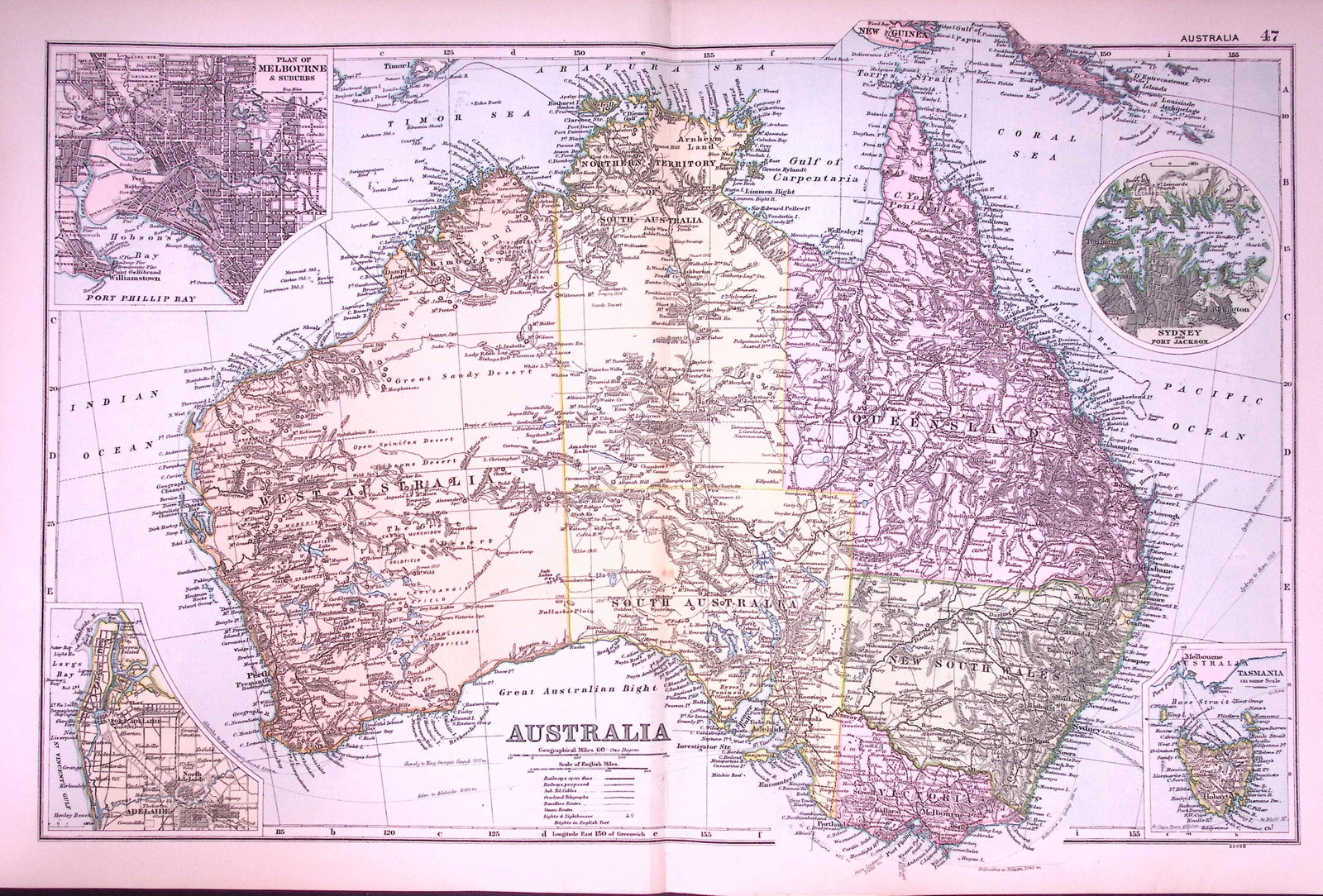 Australia & Tasmania 120-Year-Old Large Antique Map by G.W. Bacon-47: Title: Australia & Tasmania 120-Year-Old Large Antique Map by G.W. Bacon-47 Description: This Antique Map Has Been Removed from an Edition of. Bacons Popular Atlas of The World. Published In