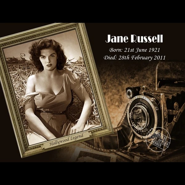 Vintage Actresses Golden Age Of Hollywood Jane Russell Metal Wall Art: Title: Vintage Actresses Golden Age Of Hollywood Jane Russell Metal Wall Art Description: ★ Approx Size 8” x 6” (Inches) 200 x 150 (mm). ★ Our Metal Art Design Comes wit
