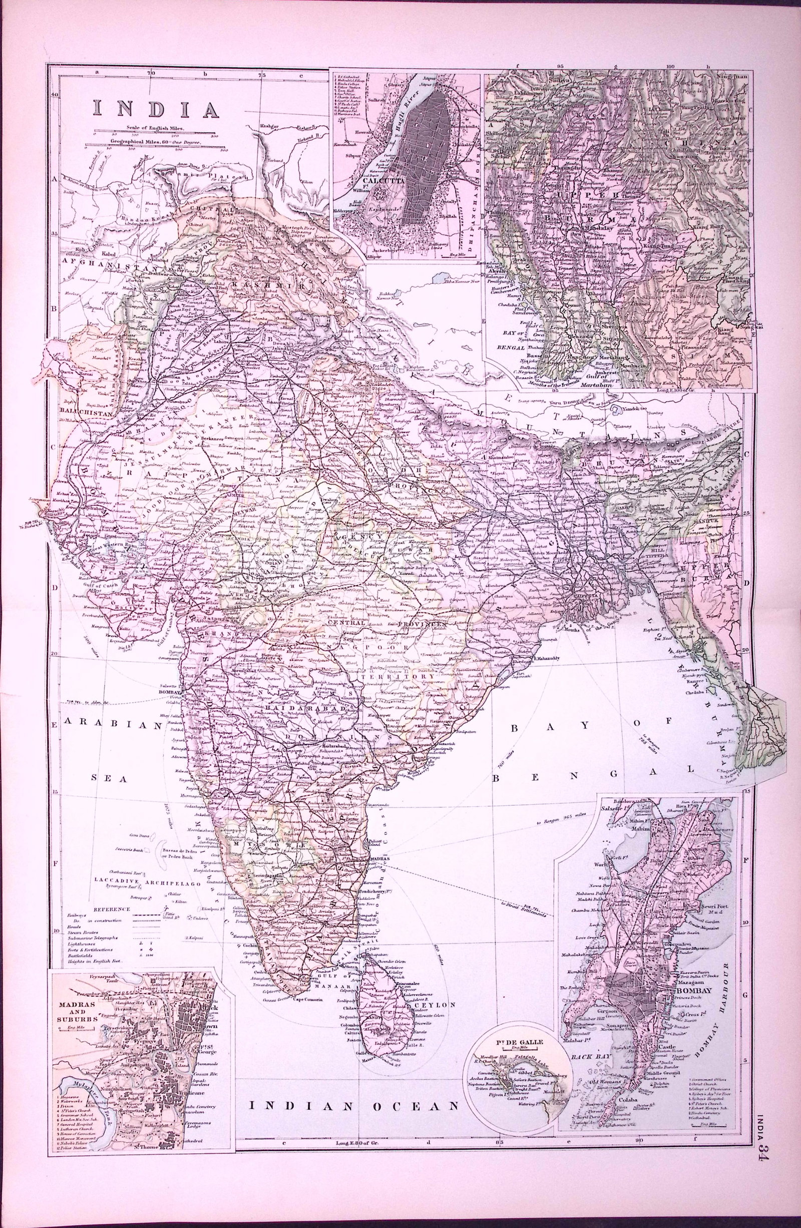 India, Bombay, Madras 120-Year-Old Large Antique Map by G.W. Bacon-34: Title: India, Bombay, Madras 120-Year-Old Large Antique Map by G.W. Bacon-34 Description: This Antique Map Has Been Removed from an Edition of. Bacons Popular Atlas of The World. Published In