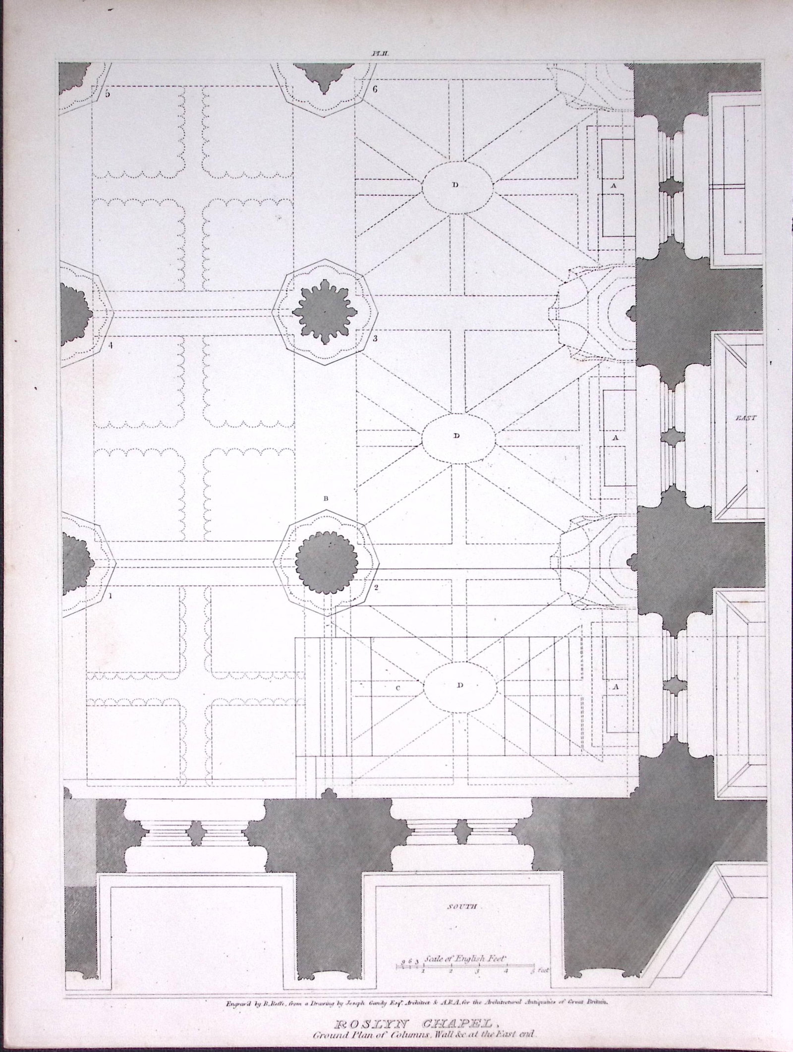 Plan of Rosslyn Chapel Scotland 190 Years-Old John Britton Antique Steel Engraving-155: Title: Plan of Rosslyn Chapel Scotland 190 Years-Old John Britton Antique Steel Engraving-155 Description: This 191 Years-Old Steel Gilt-Edged Engraved Plate Has Been Removed from an Antique Editio