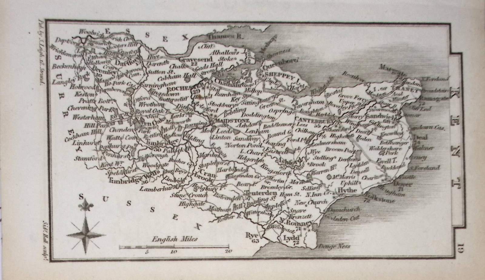 County Kent Antique Copper Engraved George IV Map by Sidney Hall. (1 of 2)