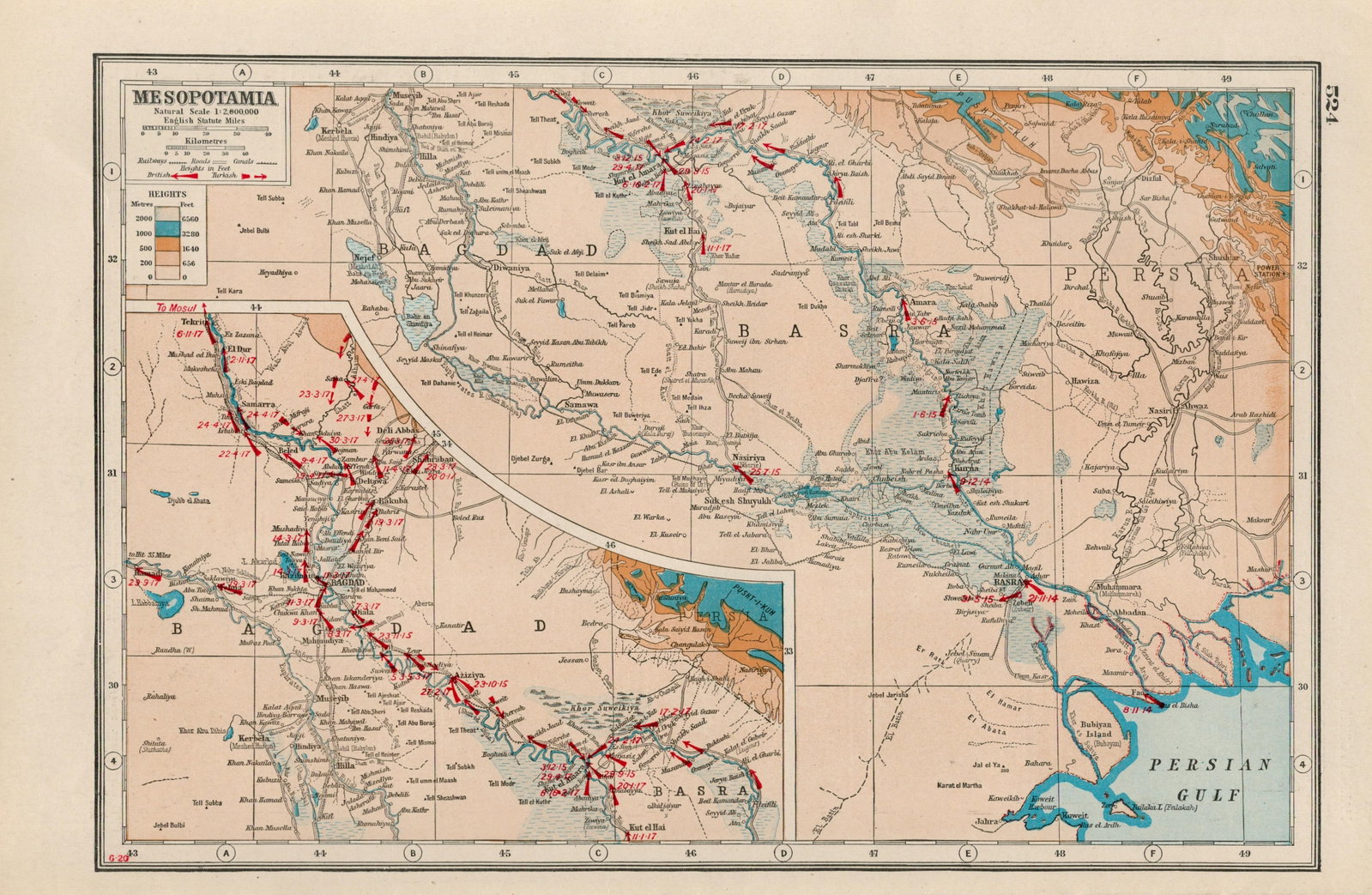 WW1 Mesopotamia Bagdad Basra Coloured 1922 Antique Map-524: Title: WW1 Mesopotamia Bagdad Basra Coloured 1922 Antique Map-524 Description: Removed from an Antique 1922 Harmsworth New Atlas WW1 Supplement. This Single Sheet Measures Approximately 14.5 X
