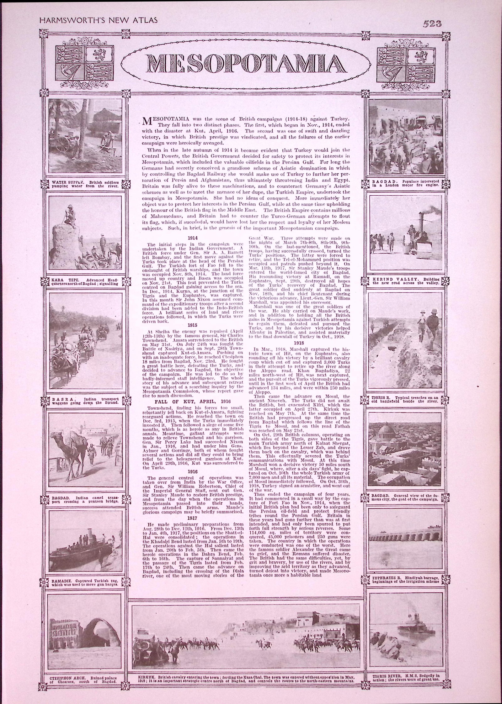 WW1 Mesopotamia Bagdad Basra Coloured 1922 Antique Map-524 - 2