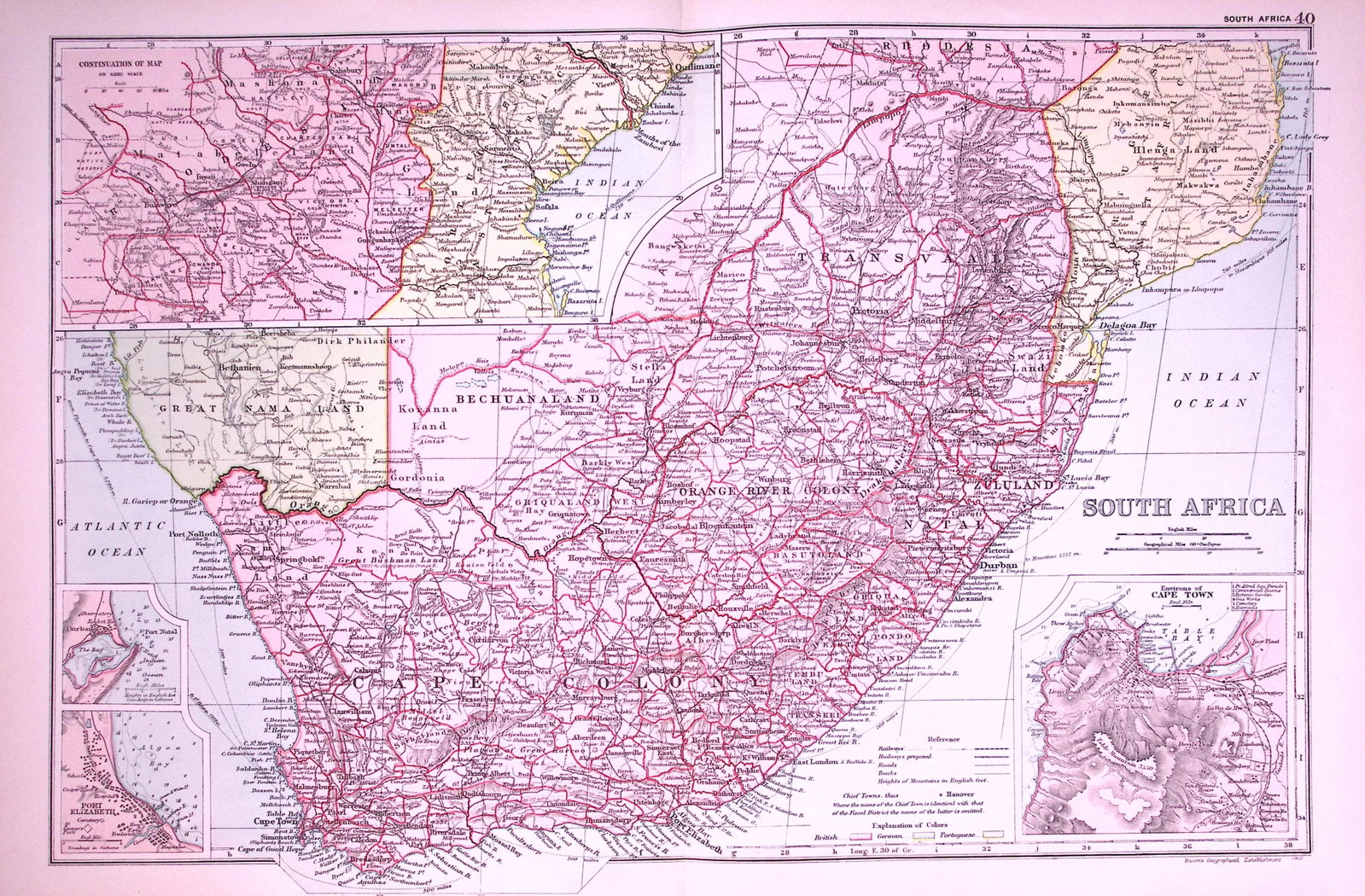 South Africa 120-Year-Old Large Antique Map by G.W. Bacon-40: Title: South Africa 120-Year-Old Large Antique Map by G.W. Bacon-40 Description: This Antique Map Has Been Removed from an Edition of. Bacons Popular Atlas of The World. Published In 1906 
