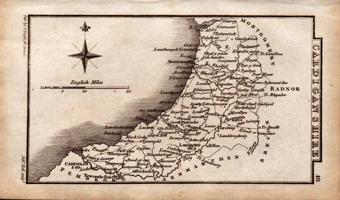Wales Cardiganshire Antique Copper Engraved George IV Map by Sidney Hall. (1 of 2)