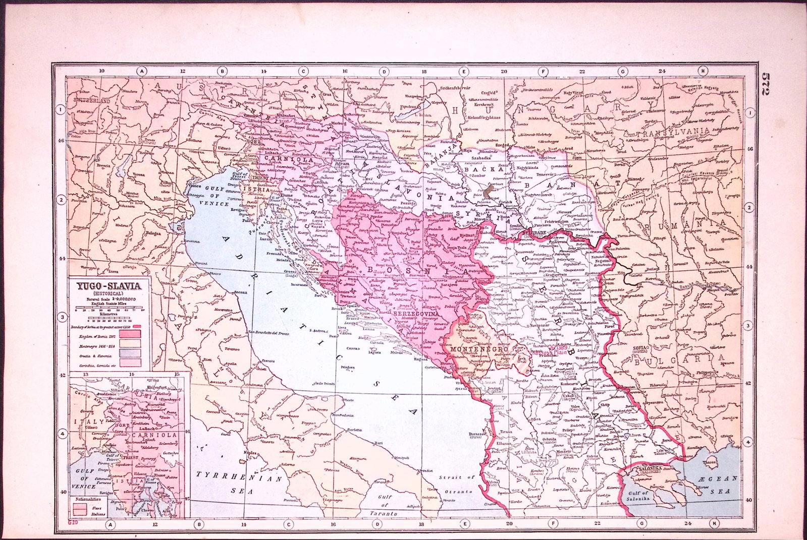 WW1 Yugoslavia Historical Antique 1922 Coloured Map-571 (1 of 3)
