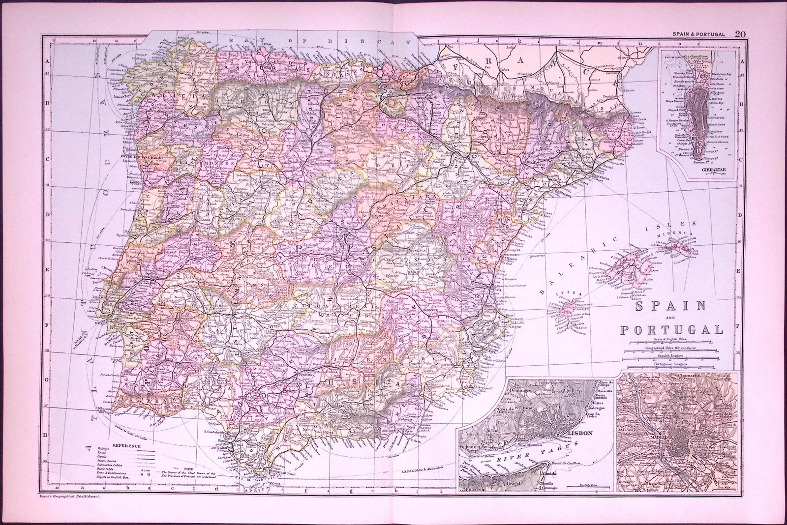 Spain & Portugal 120-Year-Old Large Antique Map by G.W. Bacon-20 (1 of 2)
