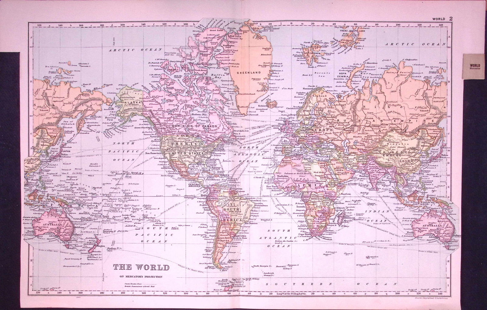 World Mercators Projection 120-Year-Old Large Antique Map by G.W. Bacon-2 (1 of 2)