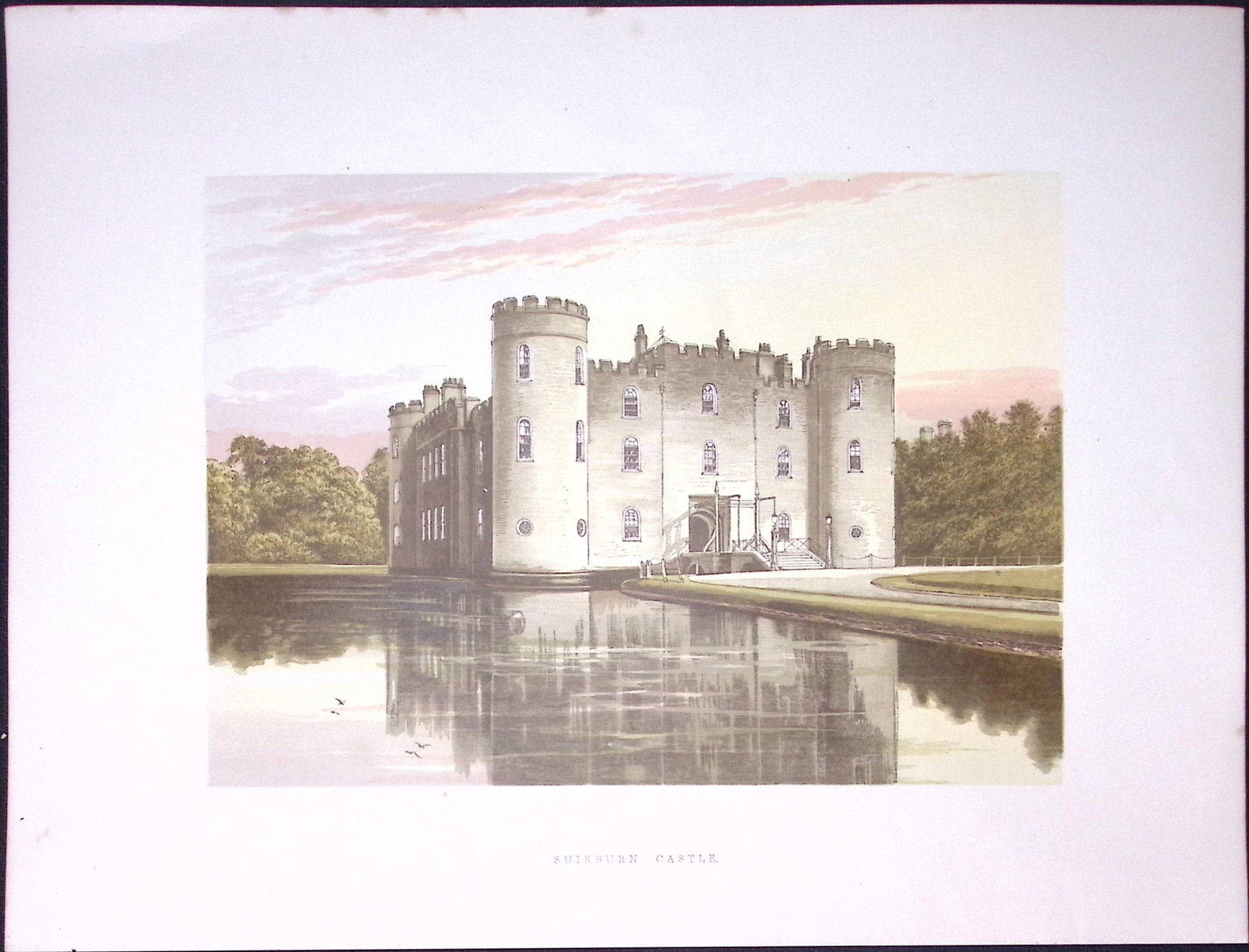 Shirburn Castle Oxfordshire 160 Years-Old Gilt-Edge Antique Book Plate-29: Title: Shirburn Castle Oxfordshire 160 Years-Old Gilt-Edge Antique Book Plate-29 Description: This Stunning Gilt-Edged Colour Plate illustrated by Alexander Francis Lydon and Coloured By. Benja