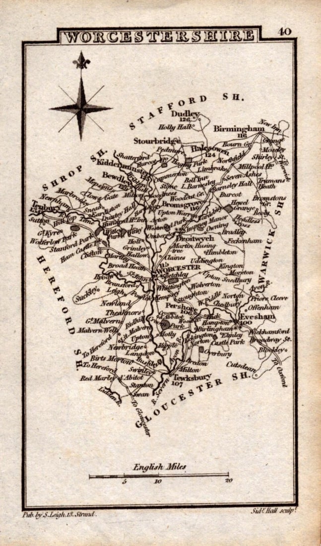 Worcestershire Antique Copper Engraved George IV Map by Sidney Hall. (1 of 2)